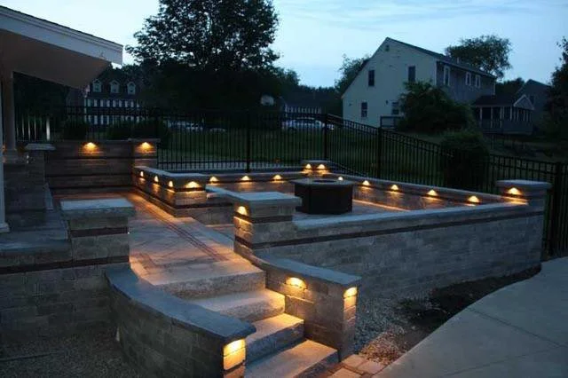 Beautiful outdoor lighting installation in a fire pit