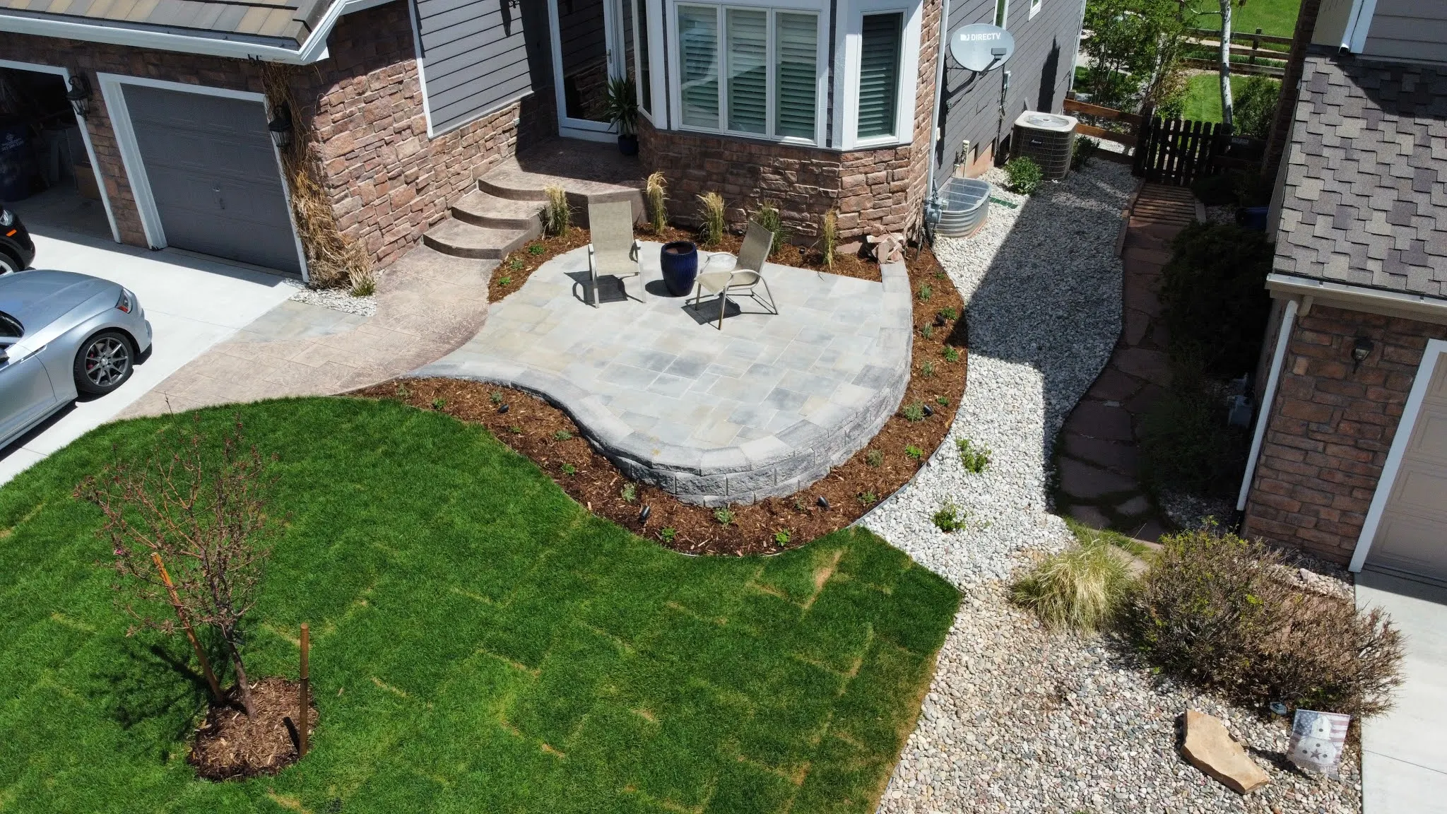 aerial view of ongoing paver installation by Blue Sky